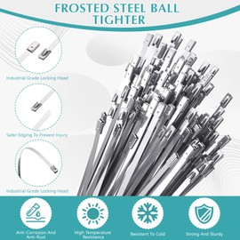 500 Pcs Metal Zip Ties 304 Stainless Steel Zip Ties Heavy Duty Self Locking 220 Pound Tensile Strength Cable Ties Suitable for Exhaust Wrapping, Fence, Outdoor Workshop and Canopy (13.8 Inch)