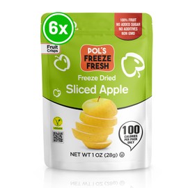 Pol’s Freeze Fresh - 6 Pack Sliced Freeze Dried Apples (1 Oz Each), Non-GMO, Kosher, No Added Sugar, Gluten-Free, Vegan, Single-Serve Packs