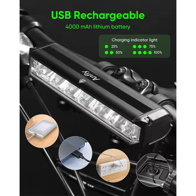 Anfly LED Bike Light 1800 Lumen Super Bright USB-C Rechargeable