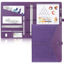 Toplive Padfolio 3 Ring Binder (1'' Round Ring) Business Portfolio Folder for Interview, Conference and Presentation, Purple