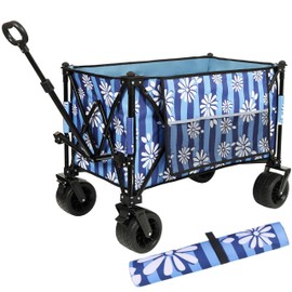 ESPIDOO Heavy-Duty 480lbs Folding Wagon Cart: 150L Large Capacity All-Terrain Utility Cart with Bonus Picnic Mat - Adjustable Handle & Locking Wheels for Camping Garden & Beach - Steel Frame & 600D Ox