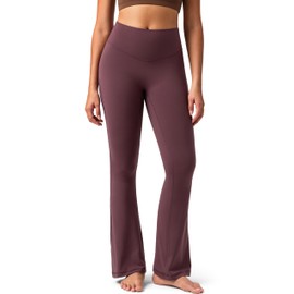 Colorfulkoala No Front Seam Mini Flare Leggings Dreamlux High-Waisted Workout Yoga Pants for Women 29.5" Inseam(M, Plum Red)
