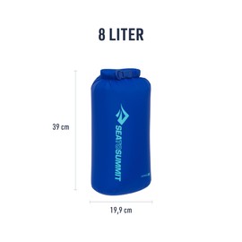 Sea to Summit - Lightweight Dry Bag M 8L - Waterproof Storage - Roll Closure - Recycled Fabric - Attachment & D-Ring - Hiking & Paddling - 19.9 x 16.5 x 39cm - Surf Blue - 67g