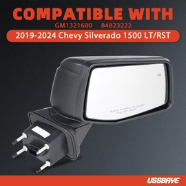 USSBAYE Side Mirror 2022 Compatible with 2019-2025 Chevy Silverado 1500 LT/RST with Turn Signal View Mirror Textured Black - GM1321680 84823222 (9 Pins & Right Passenger Side)