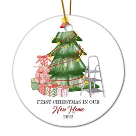 DOREENABE Christmas Hanging Tree Bauble for Family First Christmas in Our New Home Ceramic Keepsake Christmas in New House 2023 Ornament Closing Gift Xmas Decor Stocking Stuffer Couple Gifts