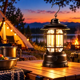 Rechargeable Camping Lantern – Stepless Dimming COB Portable LED Light for Camping, Hiking, Fishing & Emergency Power Outages