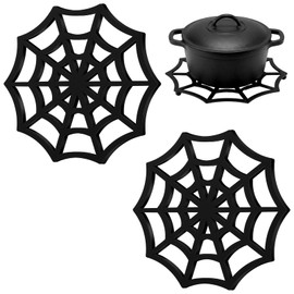 Meanplan 2 Pack Cast Iron Trivet Halloween Gothic Cobweb Trivet with Pegs 7.8 Inch Heavy Duty Metal Trivets for Hot Pans and Pots Rustproof Heat Resistant Pot Stands Holders for Kitchen Dining Table