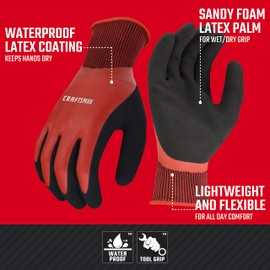 Radians Craftsman Sandy Foam Latex Waterproof Grip Glove (Large), Red (CMXPGRA18L)