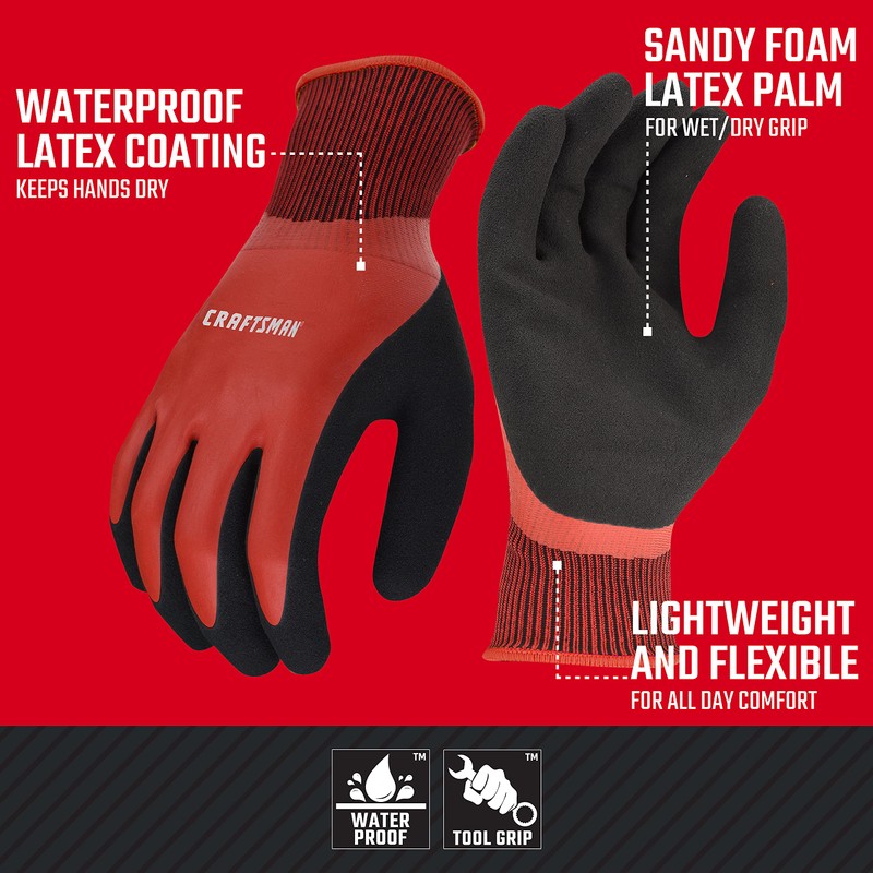 Radians Craftsman Sandy Foam Latex Waterproof Grip Glove (Large), Red