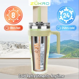 Zukro 40 oz Tumbler with Handle and Straw, Leakproof Vacuum Insulated Stainless Steel Coffee Cup with Screw on 2-in-1 Lid for Hot and Cold Drinks, Cupholder and Travel Friendly, Tiedye Cintron