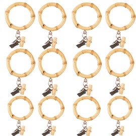 12 Pack Bamboo Curtain Rings with Metal Clips, Fits 1.3 Inch Rod (1.57 Inch Diameter) for Window Shower & Drapery
