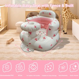 Inflatable Baby Seat for Babies 3-36 Months, Baby Chair with Fence & Built in Air Pump, Blow Up Floor Baby Seat with Back Support, Inflatable Baby Chair Sit Me Up for Home Pink Rabbit-Tray