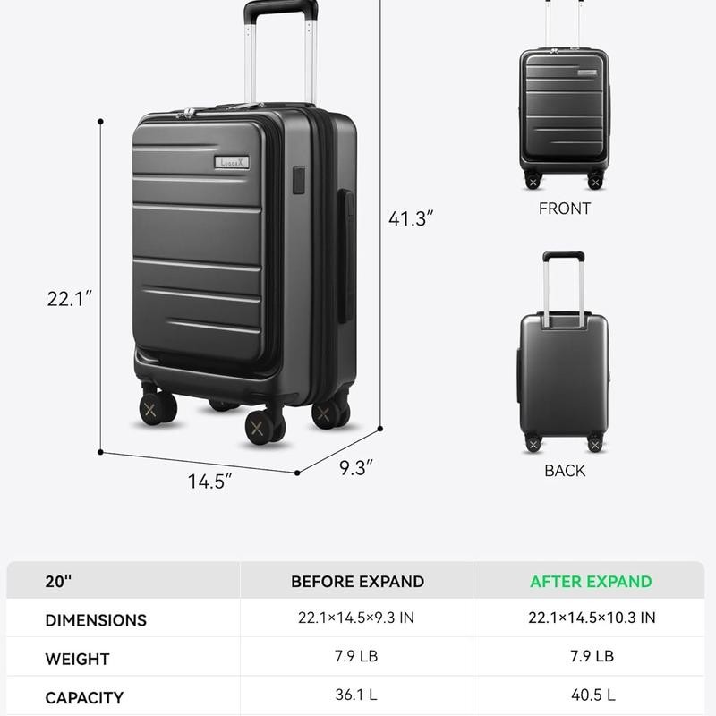Luggex Carry on Expandable Luggage with charging ports and laptop