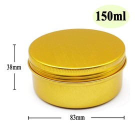 Wopanxye 6pcs 150ml Aluminum Tin Jars with Screw Cap Lids, 5oz Empty Makeup Lip Balm Containers Round Travel Jars Cosmetics Pots, Gold Metal Cans for Slime Salve Cream Candle Powder Tea Beads Paints