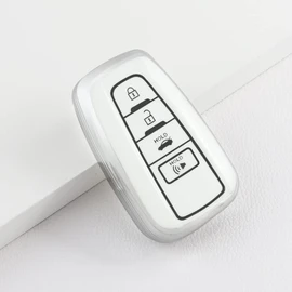 1797 Key Fob Cover for Toyota Camry RAV4 Corolla Highlander C-HR Avalon Prius Accessories Car Smart Remote Key Case Shell Protector 4 Button White Silver TPU
