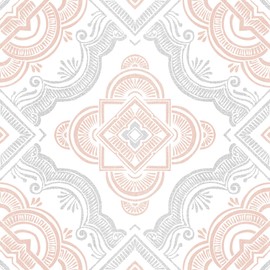 FloorPops FP3566 Cecilia Peel Stick Floor Tiles, White & Off-White