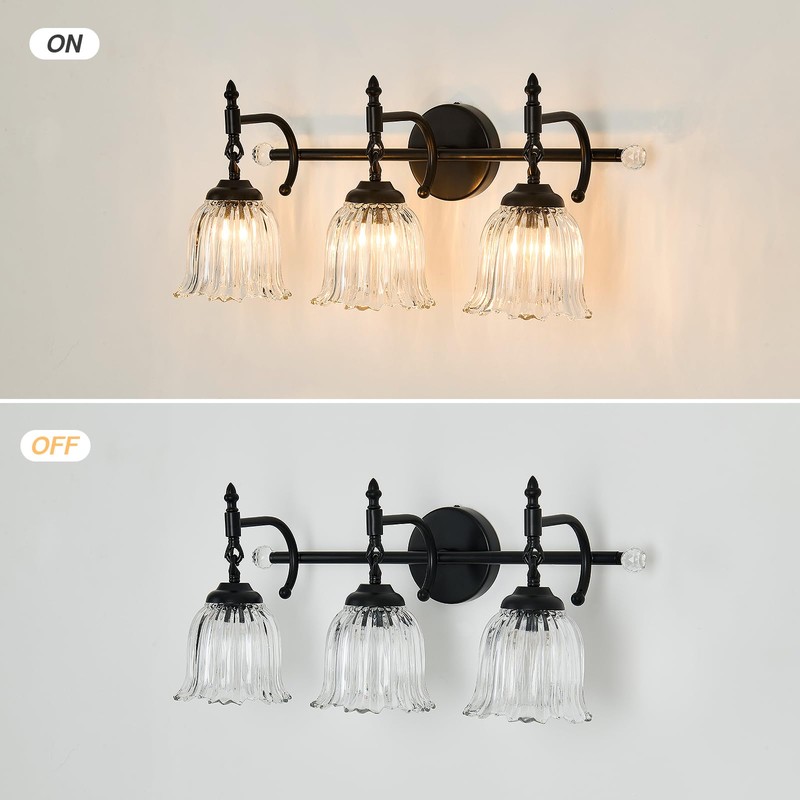 CVKASH 3-Light Bathroom Vanity Light Fixtures Over Mirror,Black Modern Vanity