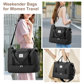 Travel Duffel Bag, Sports Gym Tote Bag for Women, Carry on Luggage Bag for Airplanes, Lightweight Weekender Overnight Shoulder Bag Waterproof Beach Hospital Bag with Shoes Compartment, M31-Black