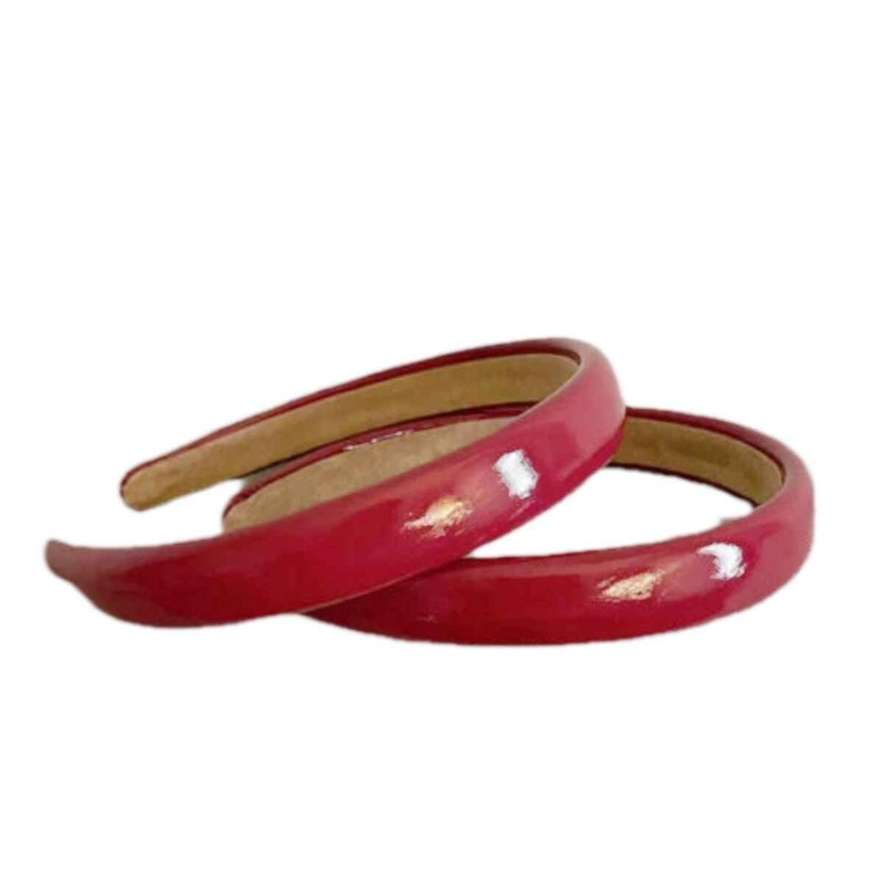2Pcs Red Leather Headbands Retro Patent Leather Wide Sponge Head