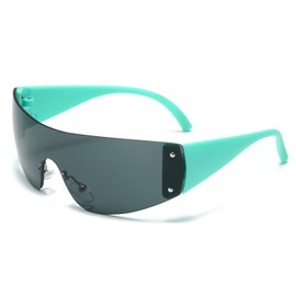 YAMEIZE Y2K Kids Wrap Around Sunglasses - Oversized Fashion Shield for Boys Girls Frameless Sun Glasses UV400 Protection (Green-grey)