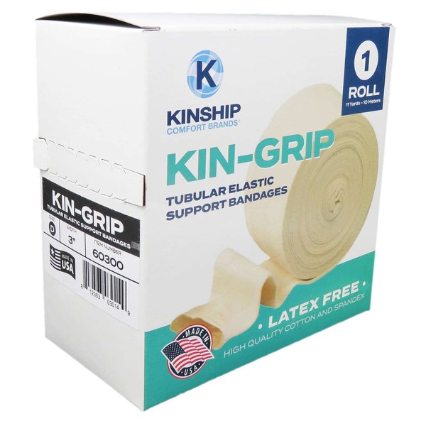 KinGrip Latex-Free Cotton Spandex Tubular Elastic Support Stockinette Bandages by Kinship Comfort Brands. Protect Soft, Fragile Skin. Made in USA (Sizes B,C,D,E,F,G) (Size D (3.0" x 10 Meter))
