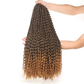 Leeven 24 Inch Long Passion Twist Hair Ombre Blonde Water Wave Braiding Hair for Butterfly Locs 2 Packs Hot Water Setting Synthetic Passion Twists Crochet Braids Hair for Women (18 Strands/Pack,T27#)