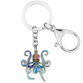 Llavero de pulpo de aleación esmaltada para mujeres y niñas, llavero de océano, Azul, 32mm x 30mm
