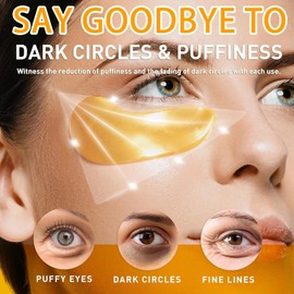24K Gold Eye Mask, Collagen Eye Patches, Under Eye Gel Patches, Eye Masks for Puffy Eyes Dark Circles Bags Wrinkles Remover for Adults Women Men, Hydrating, Golden Pads 60PCS