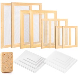 Okllen Set of 4 Paper Making Screen Kit, Wooden Paper Making Frames with Mesh, Absorbent Paper and Sponge for DIY Paper Crafts Size (A4, A5, A6, A7)
