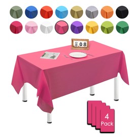 MORAINJAY 4Pcs PEVA Dark Pink Tablecloths,137x274cm Large Rectangular Table Cover for Birthday Party, Solid Color TableCloth for Outdoor Picnic,Waterproof,Wipe Clean Table Cloth for Home Dinner