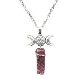 COLORFUL BLING Triple Godness Moon Symbol Natural Stone Pendant Necklace Crescent Healing Wicca Pagan Pentagram for Women Amulet Sailor Moon Lucky Jewelry-Purple