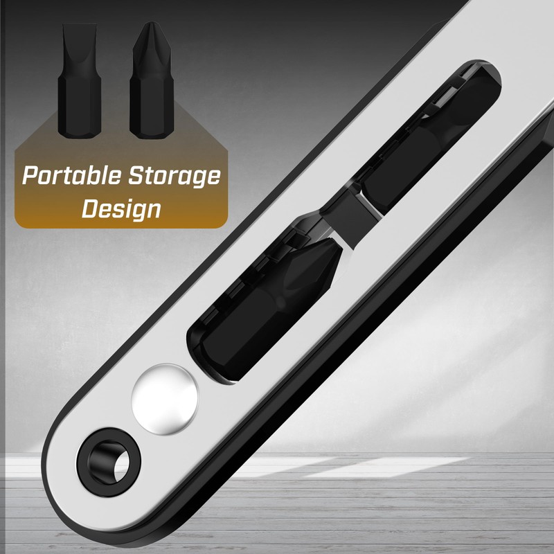 Bates- Mini Ratchet Wrench, 1/4" Magnetic 90 Degree Screwdriver, Black,