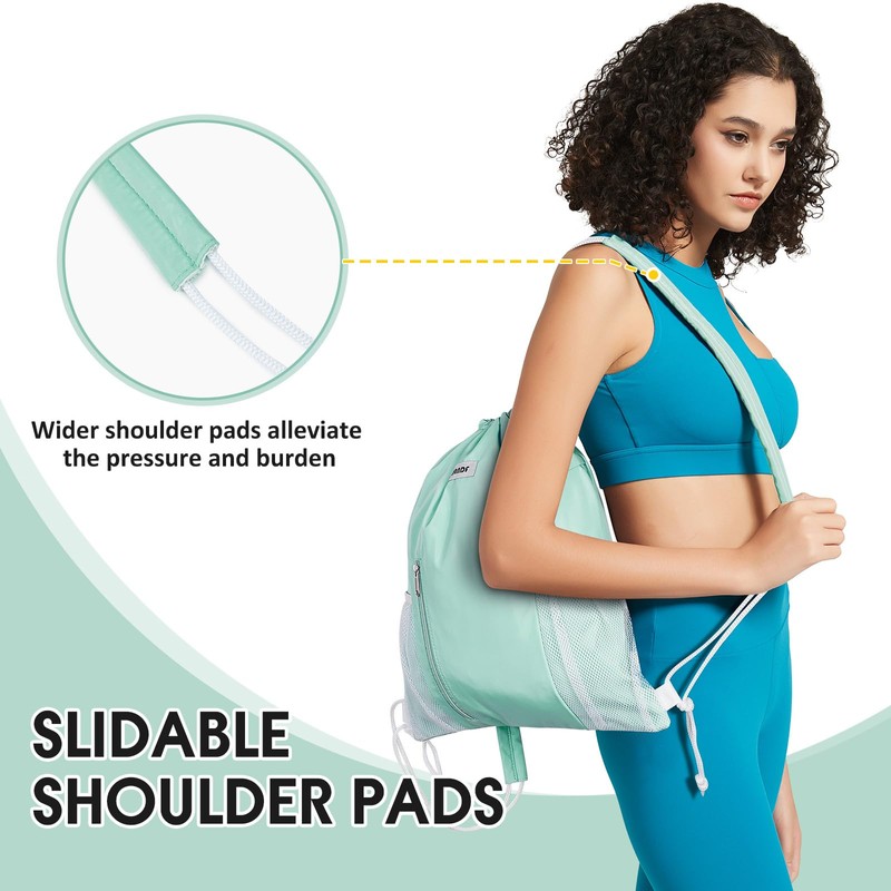 WANDF Drawstring Backpack with Shoulder Pad Sports Gym Backpack with