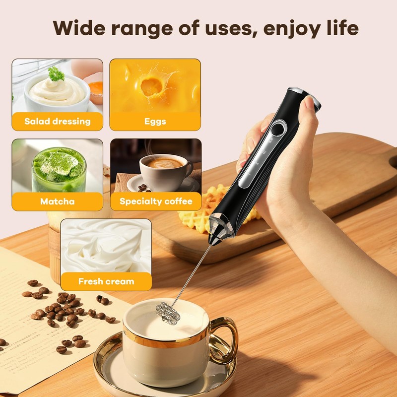 Milk Frother Handheld Rechargeable with Stand Frother Wand Foam Maker