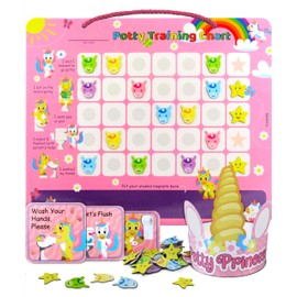 Potty Training Reward Chart – Potty Training Chart with 35 Reusable Stickers, Crown, and Instructional Stickers - Unicorn