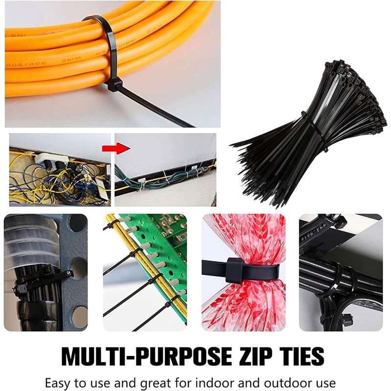 300 Black Nylon Zip Ties - 2.5 x 100mm, Strong