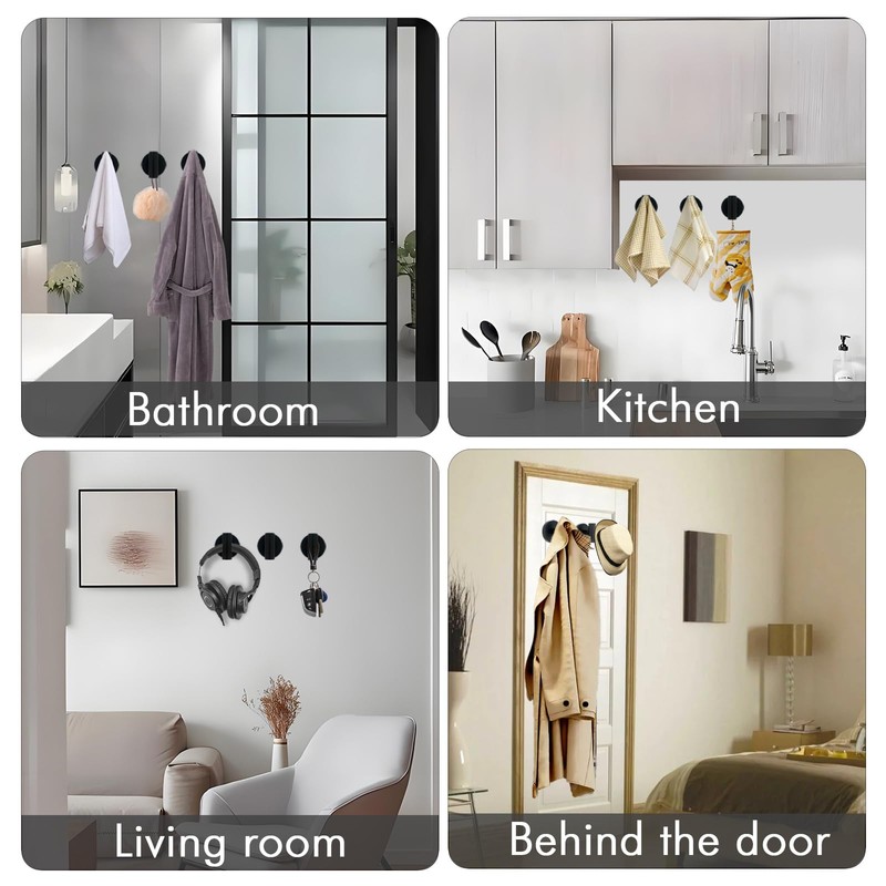 BIRDDIE Suction Cup Shower Towel Hooks, Wall Mount Robe Holder,