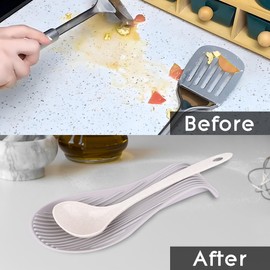 2 Pack Silicone Spoon Rest for Kitchen Counter – Modern Curve Design, Non-Slip Stove Top Cooking Utensil Holder for Spatula and Spoon, Grey