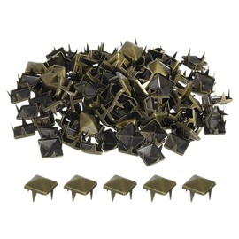sourcing map 150 Pieces Square Pyramid Studs for Clothing, 8mm Four Jaw Stud Spikes Copper Punk Rock Nail Head Spots for Bags Shoes Leathercraft (Bronze Tone)