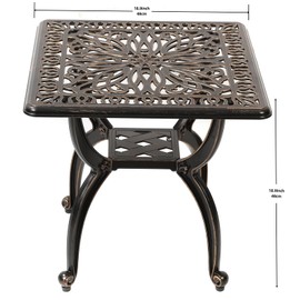 C/G Cast Aluminum Side Table,Decorative Outdoor End Table, Ornate Floral Pattern (Square, Copper)