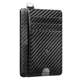 Fintie Flat Wallet, Card Holder, Faux Leather, RFID Blocking Slim Wallet, Credit Card Holder, with ID Window and Quick Access Compartment, for Men and Women, Ripple Black