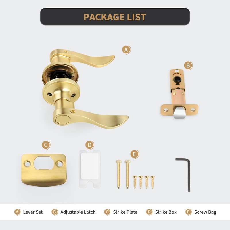 Gaurqiah Brushed Gold Wave Style Passage Door Handle Without Keys,