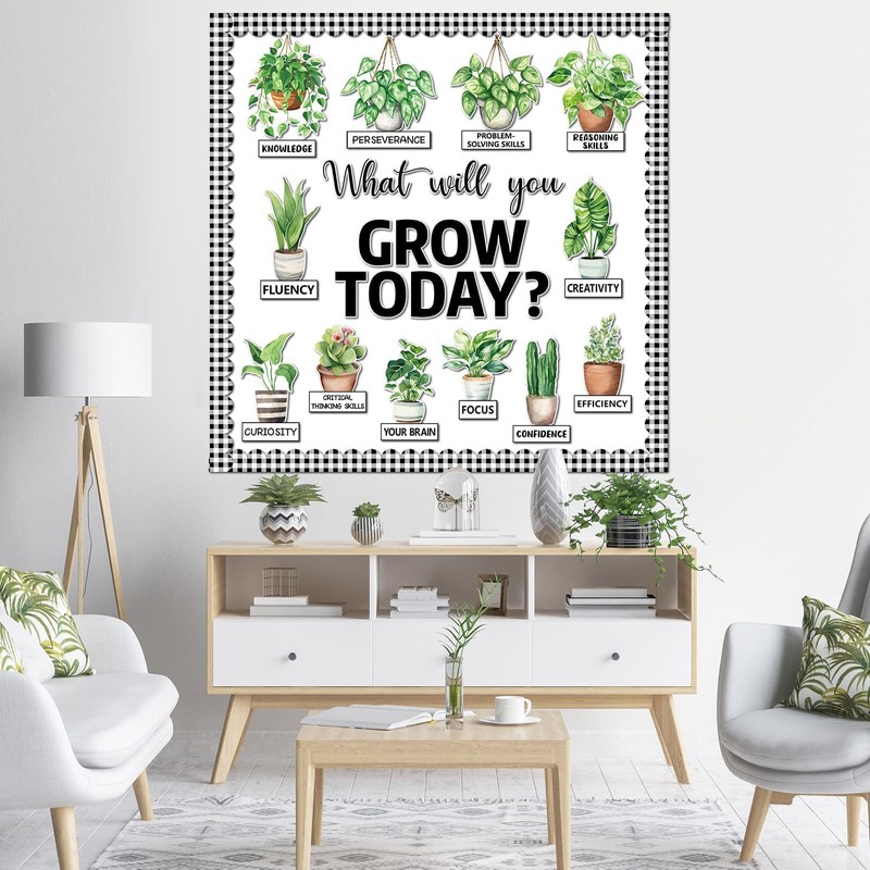 Spring Greenery Potted Plant Bulletin Board Set Motivational Eucalyptus Classroom