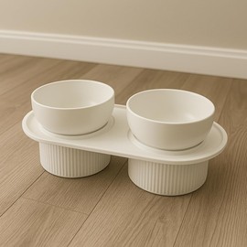 Elevated Pet Bowls Set, Modern Style Ceramic Food and Water Dishes with Raised Stand (White)