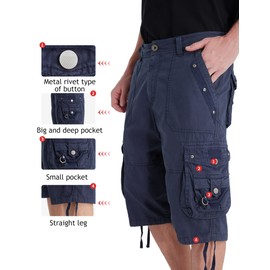 VOPOKER Men‘S Cargo Short Relaxed Fit Cotton Twill Shorts Multi Pocket Classic Cargo Summer Zipper Hiking Outdoor Work Blue 34