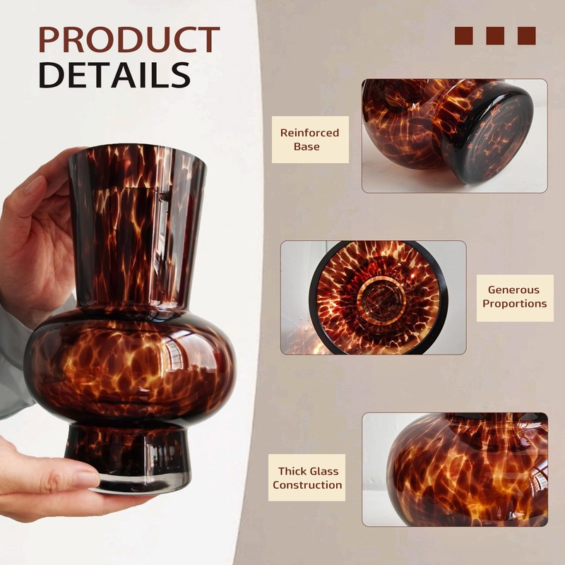 8" High Luxe Leopard Glass Vase — Unique Modern Amber