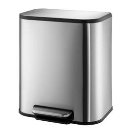 ExploreHorizon 5.3 Gal/20L Trash Can, Rectangular Stainless Steel Trash Can with Recycling Bin, Fingerprint-Resistant, Soft-Close Lid, Step-on Garbage Bin, with Removable Inner Buckets