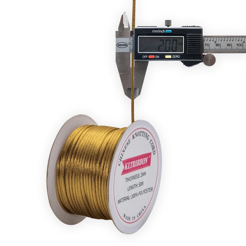 KLTRIBBON Cordoncino dorato a coda di topo, 2 mm, 50