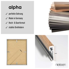 nielsen Bilderrahmen, 13 x 18 cm, Aluminium, Eiche, Fotorahmen zum Auftstellen und Aufhängen im Hoch- & Querformat, Echtglas, Alpha