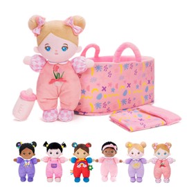 OUOZZZ Baby Doll with Carry Bag and Doll Accessories, Pink, 25 cm, Soft Rag Doll, Blue Eyes, Cuddly Doll for Children from 3 Months - Baby Gift for Birth Girls Boys